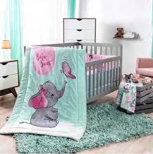 Gray Girl Nursery Crib Bedding Set
