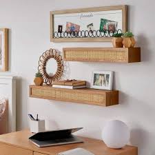 natural wood floating wall shelf