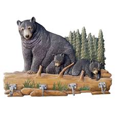 Bear Family Carved Wood Coat Rack