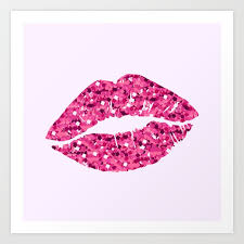 glitter pink lips print art print by
