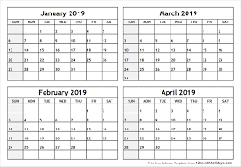 Printable Four Months Per Page 2020 Calendar Example
