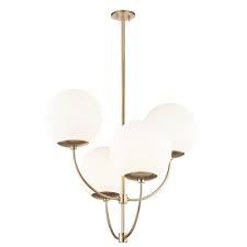 Mitzi By Hudson Valley Lighting Carrie 4 Light Aged Brass Chandelier With Opal Etched Glass H160804 Agb The Home Depot