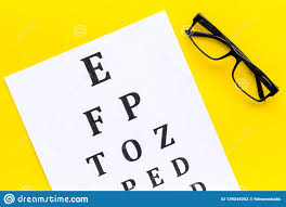 Eye Examination Eyesight Test Chart And Glasses On Yellow