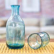 Aqua Handblown Recycled Glass Carafe