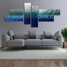 Blue Teal Metal Wall Sculpture Abstract