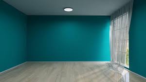 Empty Room With Teal Wall White Floor