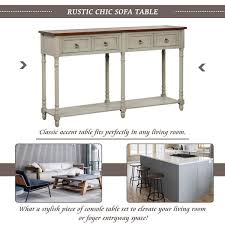 Urtr 58 In Antique Gray Rectangle Solid Wood Console Table Sofa Table With Storage For Entryway With Drawers And Shelf
