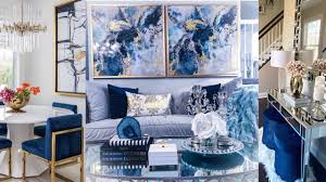 glam blue gold bedroom living room