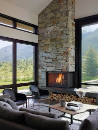 Stone Corner Fireplace Design Living