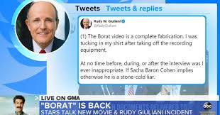 I was tucking in my shirt after taking off the recording equipment. Rudy Giuliani And Sacha Cohen S Response To The Controversial Borat Scene With Rudy Giuliani Funny Video
