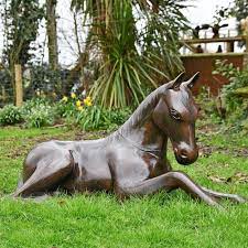 Resting Foal Garden Horse Sculpture