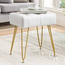 white on faux leather vanity stool