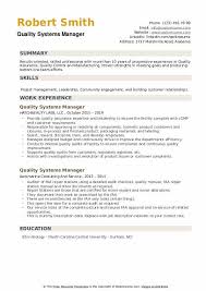 quality systems manager resume sles