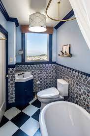 75 vinyl floor bathroom with blue