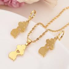 necklace earrings set gold map of