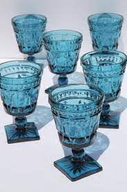 Vintage Blue Glass Water Glasses Or