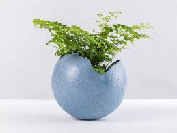 Large Grained Blue Ceramic Planter