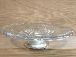 Vintage Glass Cake Stand With Silver