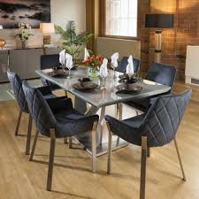 6 Seater Dining Set Grey Glass Table