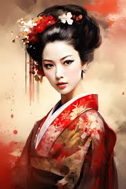 geisha in anese painting style