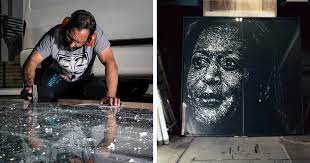 Portraits Using Shattered Glass Art