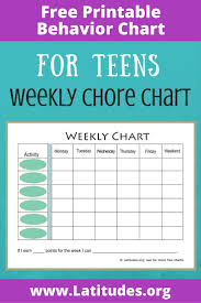 Free Weekly Behavior Chart For Teenagers Home Behavior