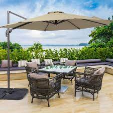 Joyesery 10 Ft Cantilever Patio Umbrella With Cross Base Outdoor Offset Hanging 360 Degree In Sand