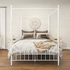 White Canopy Bed Frame Queen Size Metal