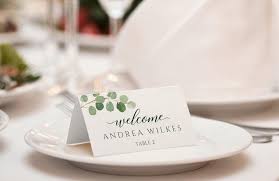 Wedding Place Card Template Tent Eucalyptus Leaves Editable Pdf