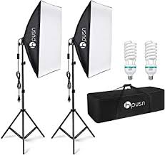 Amazon Com Hpusn Softbox Lighting Kit Professional Studio Photography Equipment Continuous Lighting With 85w 5400k E27 Socket And 2 Reflectors 50 X 70 Cm And 2 Bulbs For Portrait Product Fashion Photography Camera Photo