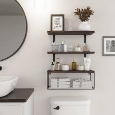 Brown Wood Floating Bathroom Shelves