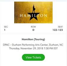 Hamilton 1 Pair Of Front Orchestra Row D Seats At Dpac
