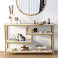 Glam Gold Console Table With Faux