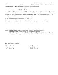 Linear Equations In Three Variables