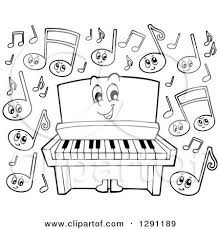 Piano cartoon illustration, a rabbit playing the score transparent background png clipart. Clipart Of A Happy Cartoon Black And White Piano Character And Music Notes Royalty Free Vector Illustration By Visekart 1291189
