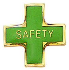 Safety Cross Lapel Pin Green Gold Plated