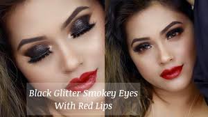 black smokey glitter eye makeup with