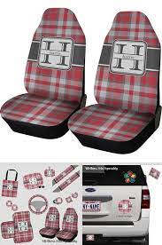 Red Gray Plaid Car Seat Covers Set