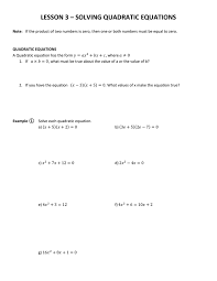 Lesson 3 Solving Quadratic Equations