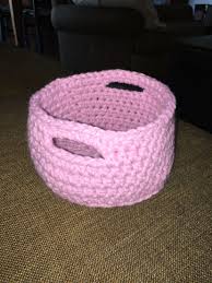 Crochet Basket Blossom Pink Lion Brand Wool Ease Thick