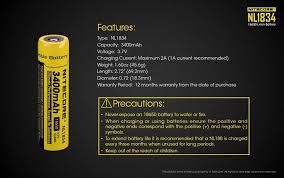 Nitecore Nl1834 3400mah High Capacity Rechargeable 18650 Battery