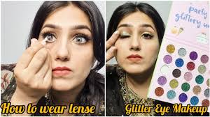 glitter eye makeup eye lense lagane