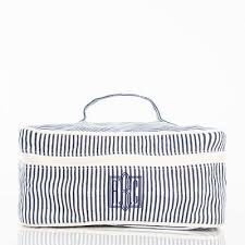 monogrammed canvas striped make up bag