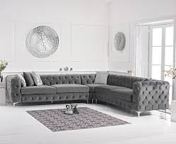 amira grey velvet corner sofa oak