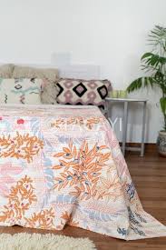 Printed Kantha Quilt Bed Sheet Indian