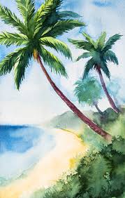 Palm Tree With Sea Watercolor Painting
