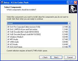 File download, run start installation; K Lite Codec Pack Download