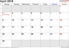 Calendar April 2018 Uk Bank Holidays Excel Pdf Word Templates