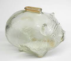 Large Vintage Pig Bank Textured Glass