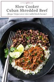 Add rinsed and drained beans, rice, water, salsa, cumin, taco seasoning, garlic powder, chili powder, onion powder, salt and pepper to the slow cooker. Cuban Shredded Beef Slow Cooker Recipe Little Spice Jar
